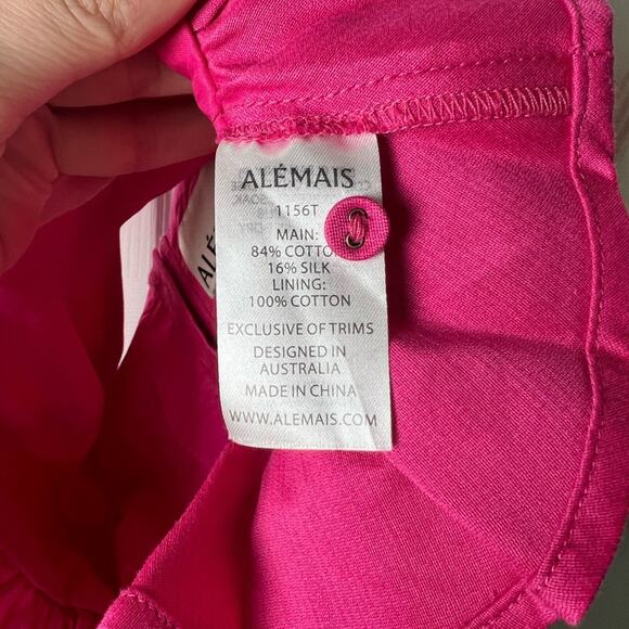 ALEMAIS Pink Ruffle Blouson 3/4 Sleeve Blaire Peplum Crop Top Fuchsia 2 - Picture 10 of 10